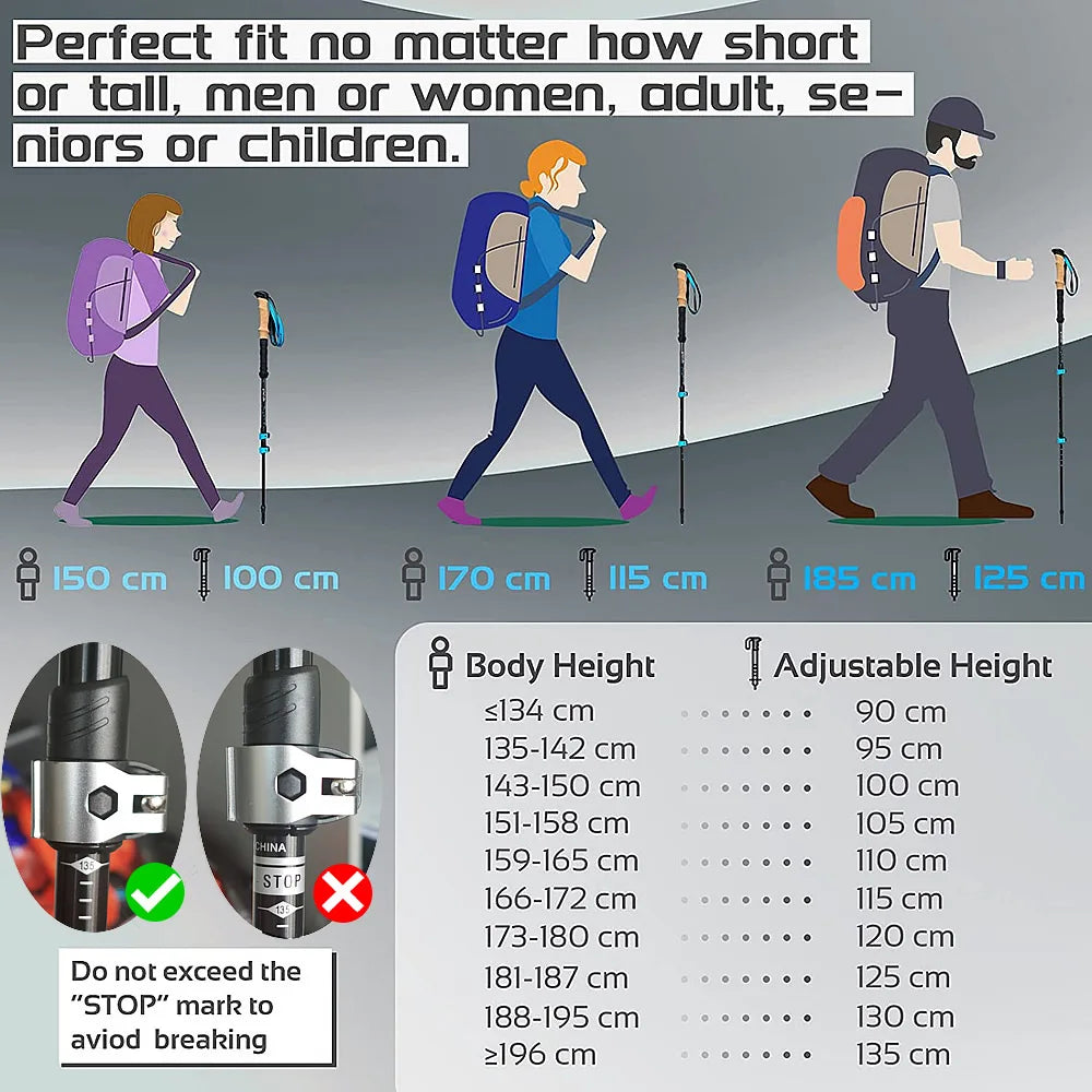 Trekking Poles 2pcs Walking Sticks Alpenstock Telescopic Ultralight Premium Aluminium Alloy Adjustable with Lock Hiking Cane