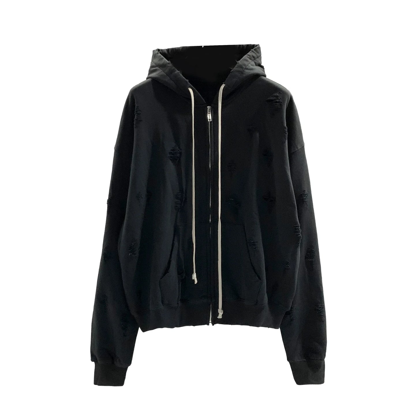 24FW New In Rick Hoodies for Men Fashions Streetwear Women Sweatshirt Ro Owens Y2k Washout Damage Zipper Hooded Shirts Rocker