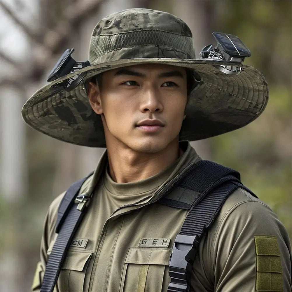 Solar Fan Fisherman Hat Outdoor Big Brim Sunscreen Quick-dry Fishing Hats Men Rechargeable Large Wind Mute Cap Sun Hat With Fan