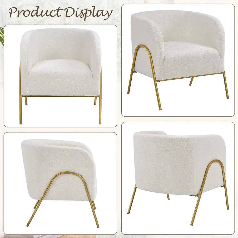 Accent Chair Set of 2, Armchair Set, Side Chairs for Living Room, Boucle Fabric Vanity Chairs with Goldoom Office g Nook, Ivory