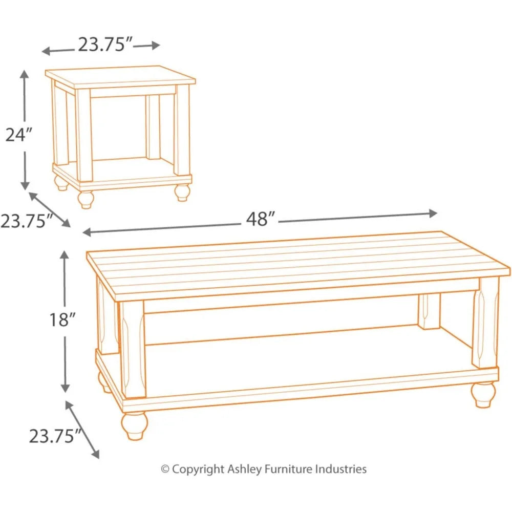 Cloudhurst Farmhouse 3-Piece Table Set, Includes 1 Coffee Table and 2 End Tables with Lower Storage Shelf, with Rustic Finish