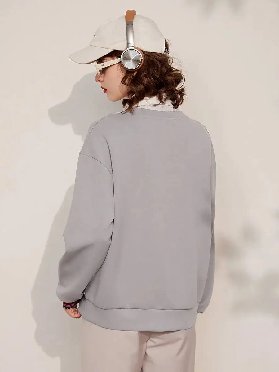 LOUIS YAO 2024 Spring Women Sweatshirt Fake Two Pieces Casual Turn Down Collar Long Sleeve Loose Fit Pullover Women's Top