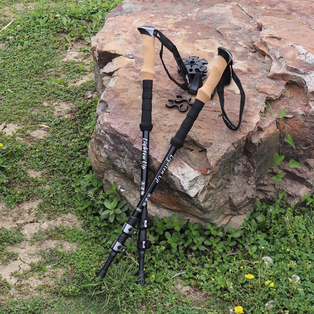Trekking Poles 2pcs Walking Sticks Alpenstock Telescopic Ultralight Premium Aluminium Alloy Adjustable with Lock Hiking Cane
