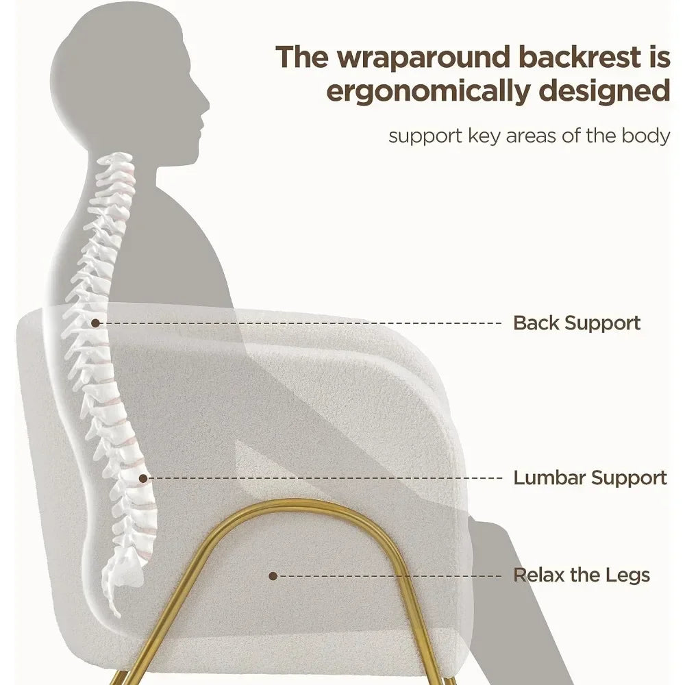 Accent Chair Set of 2, Armchair Set, Side Chairs for Living Room, Boucle Fabric Vanity Chairs with Goldoom Office g Nook, Ivory