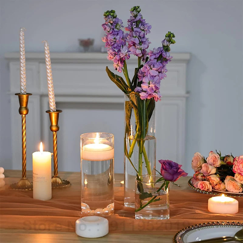 3/6/9 Glass Cylinder Vase Set of 6, Hurricane Vase for Flowers, Glass Cylinder Candle Holder for Pillar Candles, Floating Candle