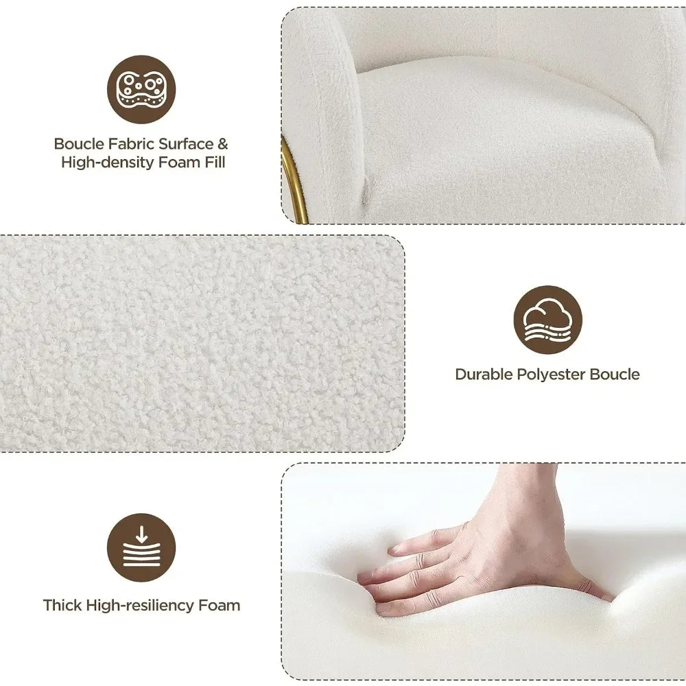 Accent Chair Set of 2, Armchair Set, Side Chairs for Living Room, Boucle Fabric Vanity Chairs with Goldoom Office g Nook, Ivory