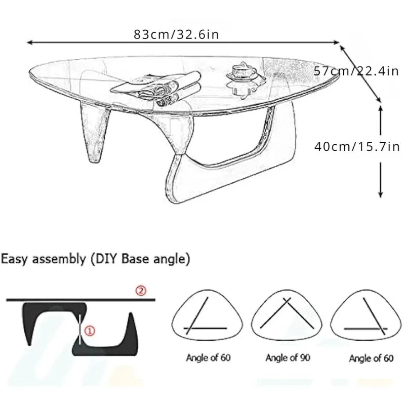 Triangle Coffee Table Modern Coffee Table Wood Base Glass top,Glass Coffee Table,Oval Small Center Table For Living Room