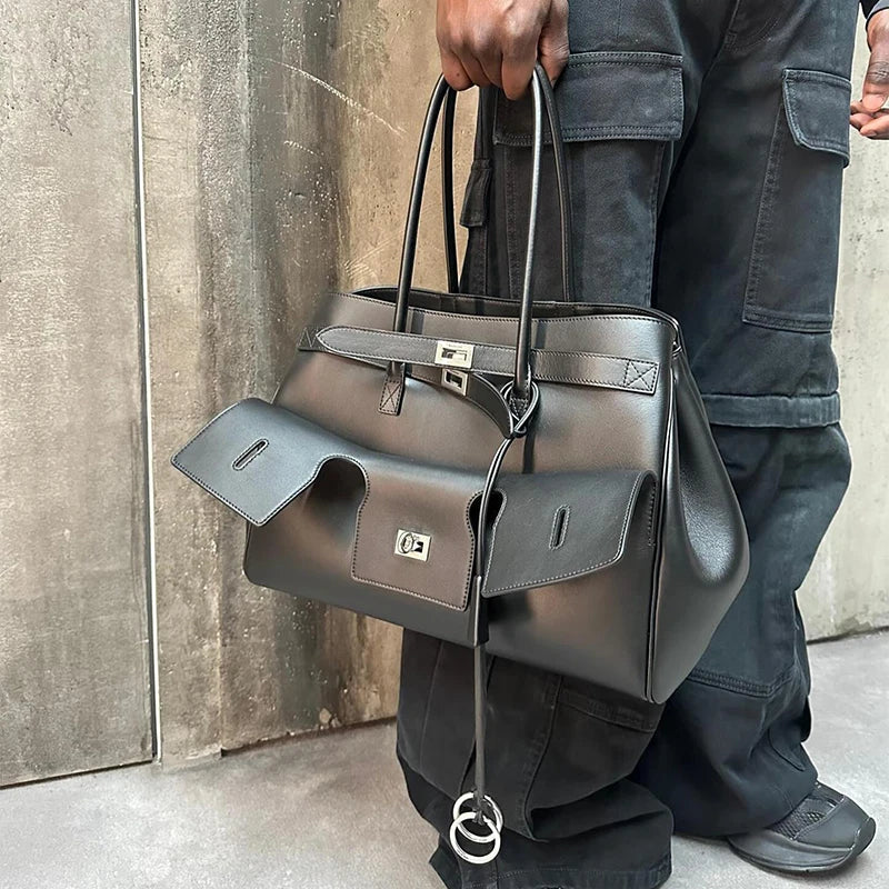 Luxury Designer Black Bag Large Capacity Travel Luggage Bag High Quality Square Buckle Design Shoulder Handbag Shopper Women Bag