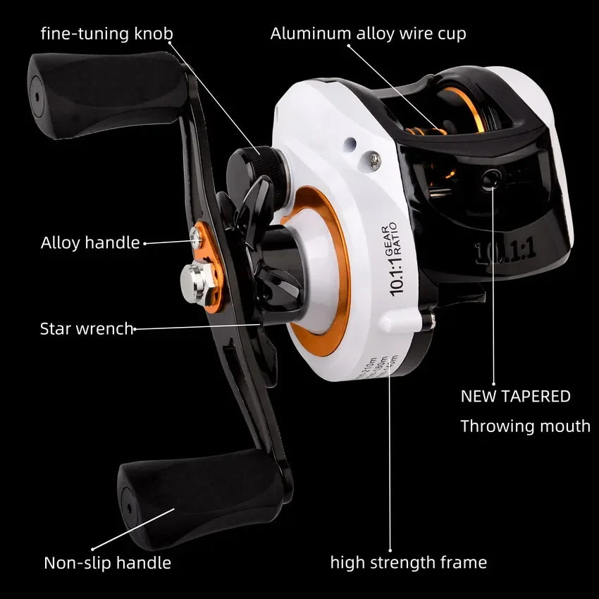 Fishing Reel 10.1:1 Gear Ratio 10Kg/22Lb Max Drag Baitcasting Reel with Aluminum Spool for Freshwater Saltwater Pesca