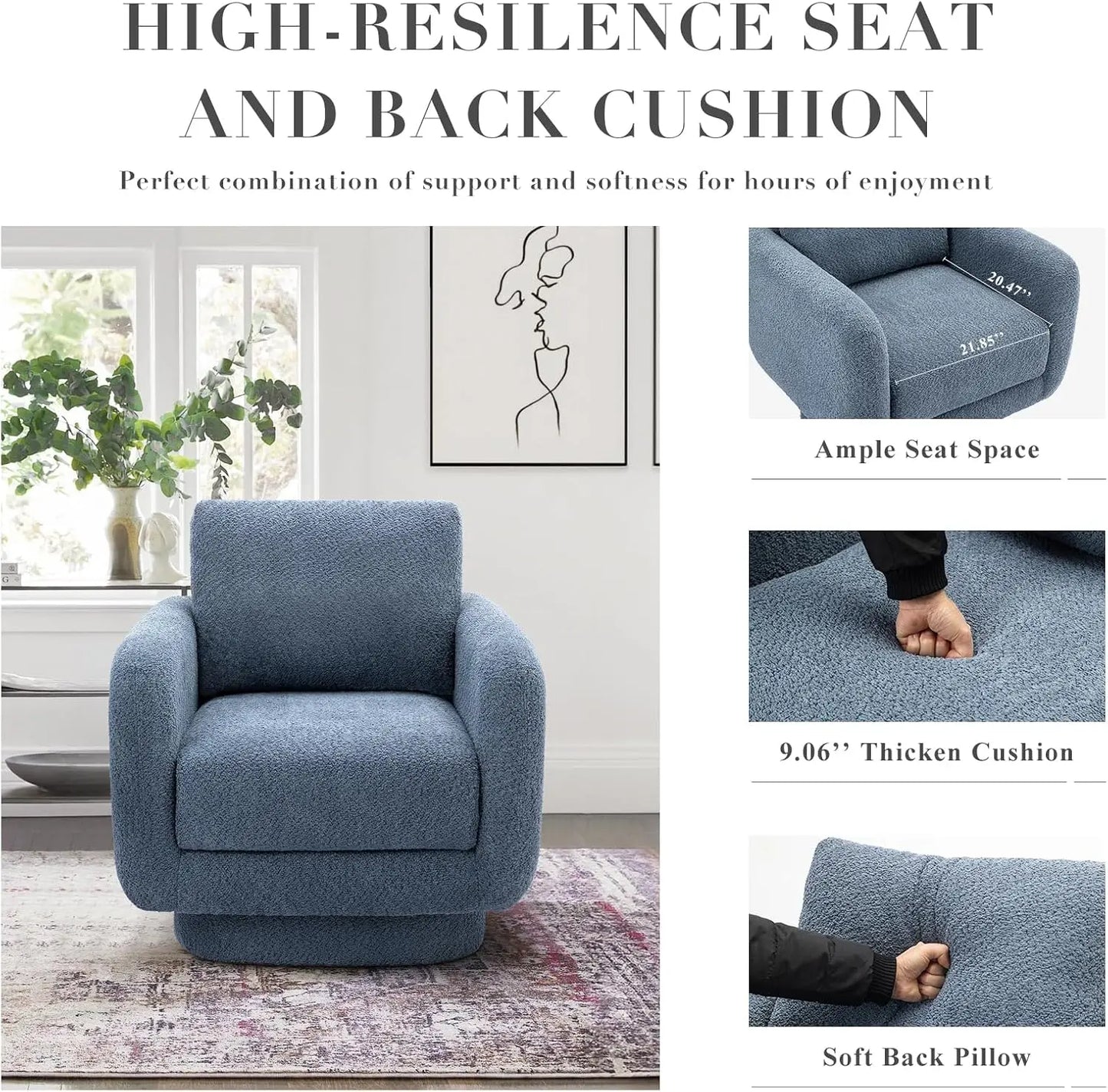 COLAMY Swivel Accent Chairs Set of 2, 32Inches Wide Upholstered Armchair with Plush Back Pillow for Living Room, Modern Sofa Cor
