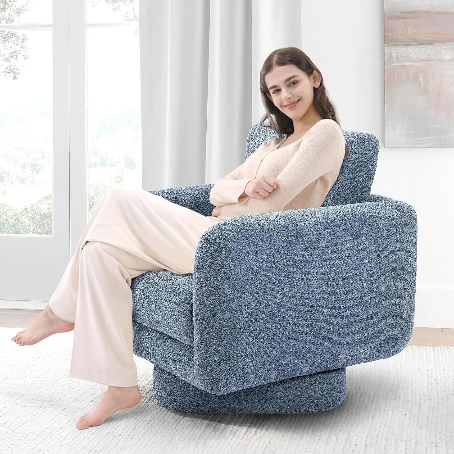 COLAMY Swivel Accent Chairs Set of 2, 32Inches Wide Upholstered Armchair with Plush Back Pillow for Living Room, Modern Sofa Cor