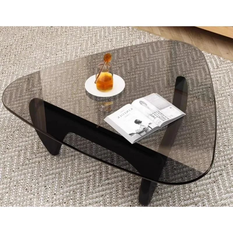 Triangle Coffee Table Modern Coffee Table Wood Base Glass top,Glass Coffee Table,Oval Small Center Table For Living Room