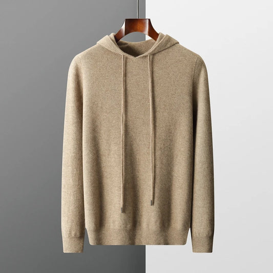 Men 100% Merino Wool Hoodie Large Size Casual Sweatshirt Line Ready-To-Wear High-End Sweater Autumn and Winter Knit Jumper Tops