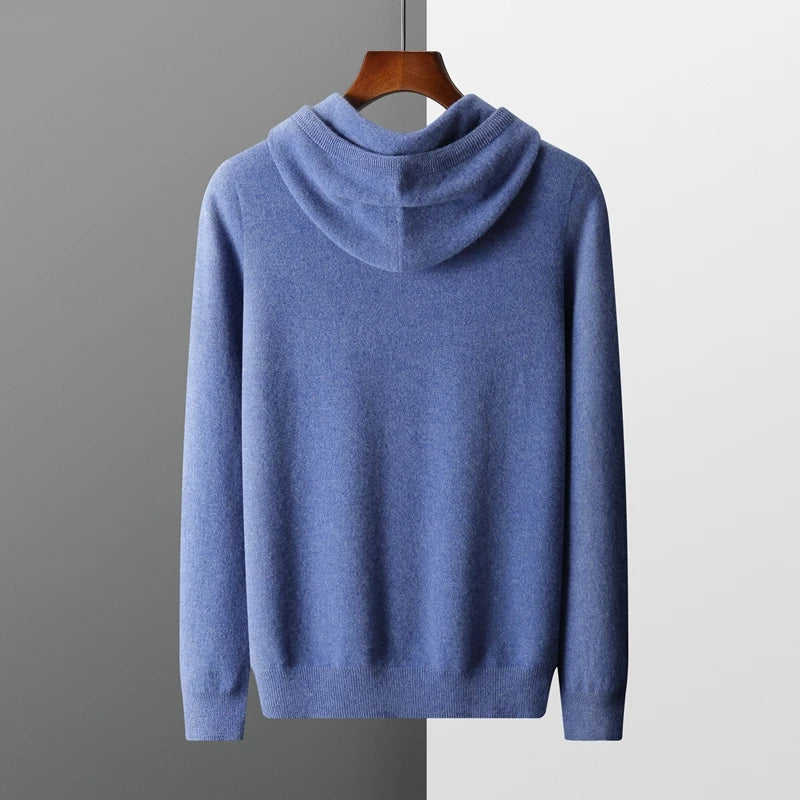 Men 100% Merino Wool Hoodie Large Size Casual Sweatshirt Line Ready-To-Wear High-End Sweater Autumn and Winter Knit Jumper Tops