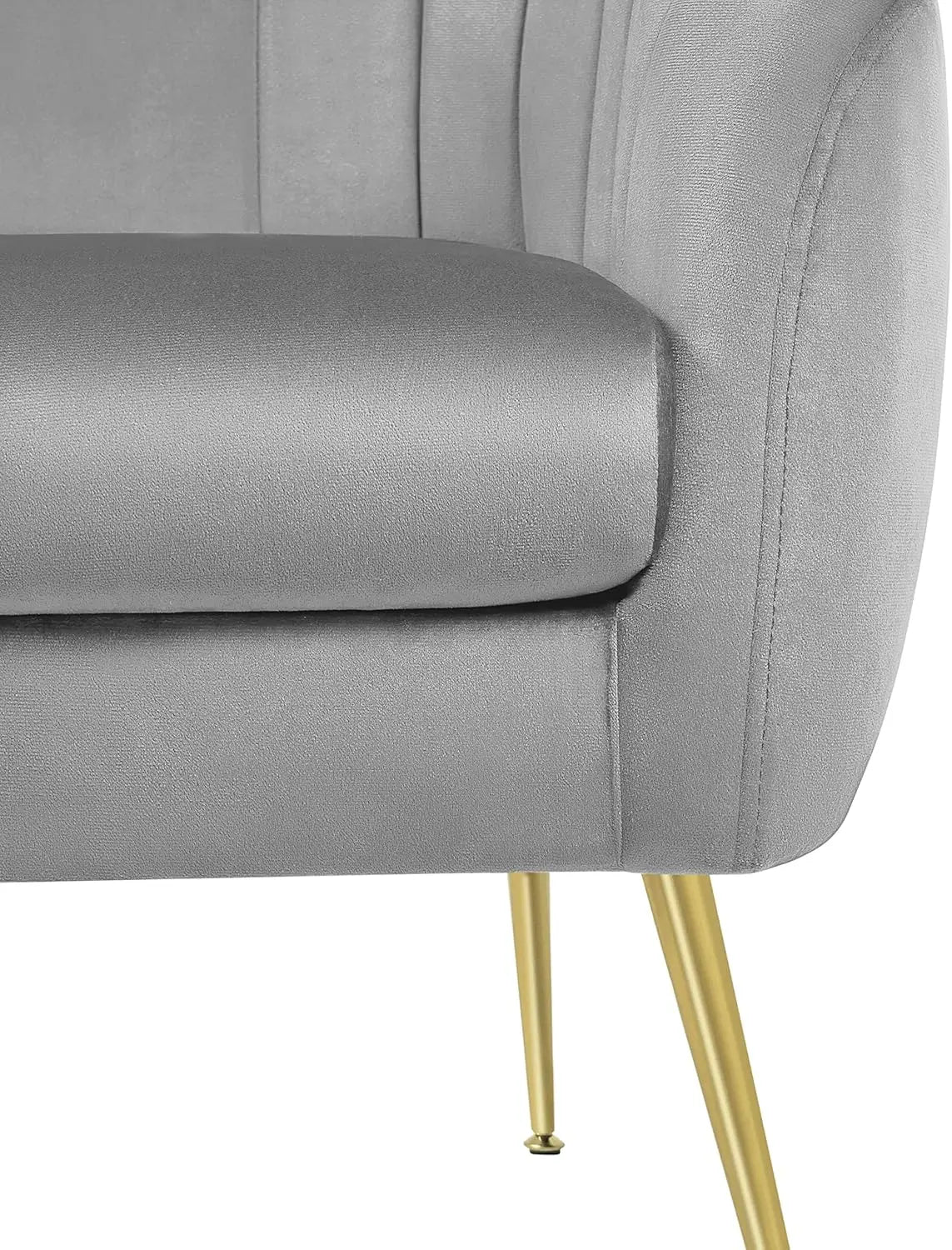 Modern Vanity Chair, Velvet Soft Accent Chair with Gold Metal Legs, Tufted Armchair Chaise Lounge for Living Room/Bedroom, Gray