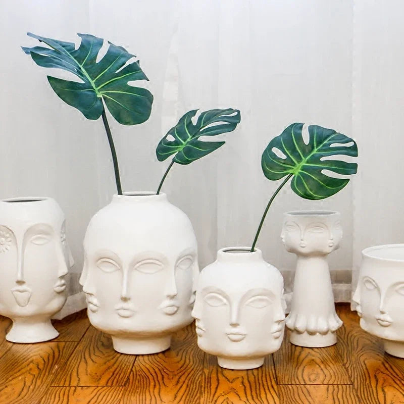 Creative Face Ceramic Vase Floreros Decorativos Moderno Vase Decoration Home Living Room White Flower Vase