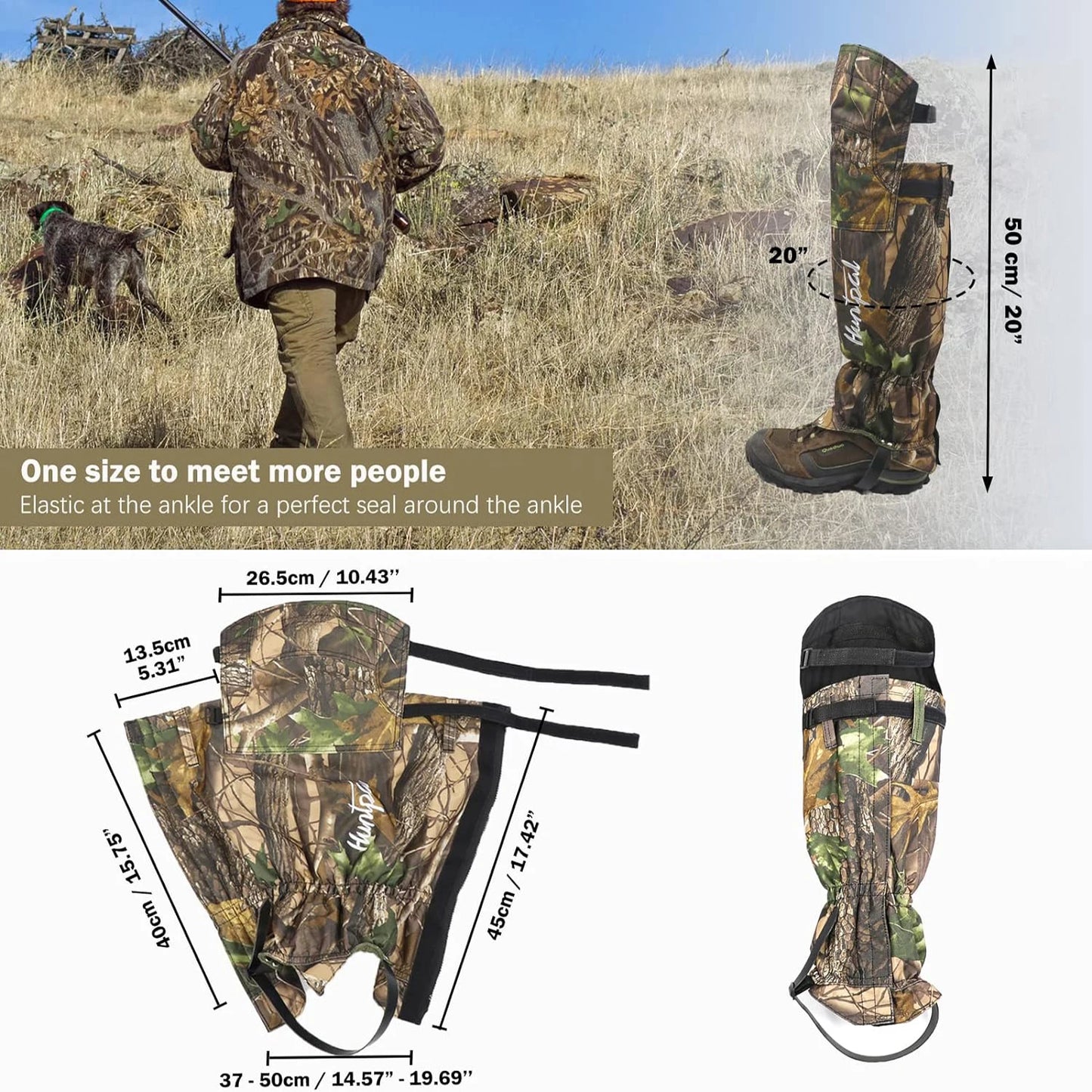 Leg Gaiters Camouflage Waterproof Knee Leg Leggings Oxford Fabric Adjustable Outdoors Shoe Cover with Straps for Hunting Camping