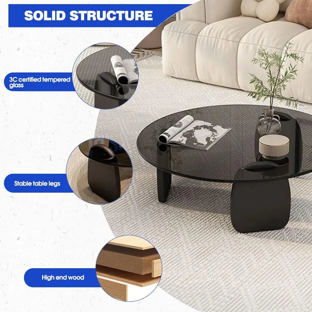 Coffee Tables, Glass Coffee Tables for Living Room Accent Coffee Side Tea Table with Natural Wood Frame