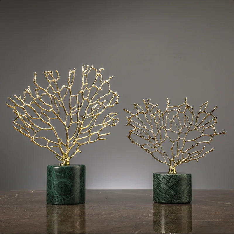 Imitation Coral Ornaments Crystal Metal Tree Glass Vase Hollow Metal Frame Resinous Coral Ocean Decorative Figurines Home Decor