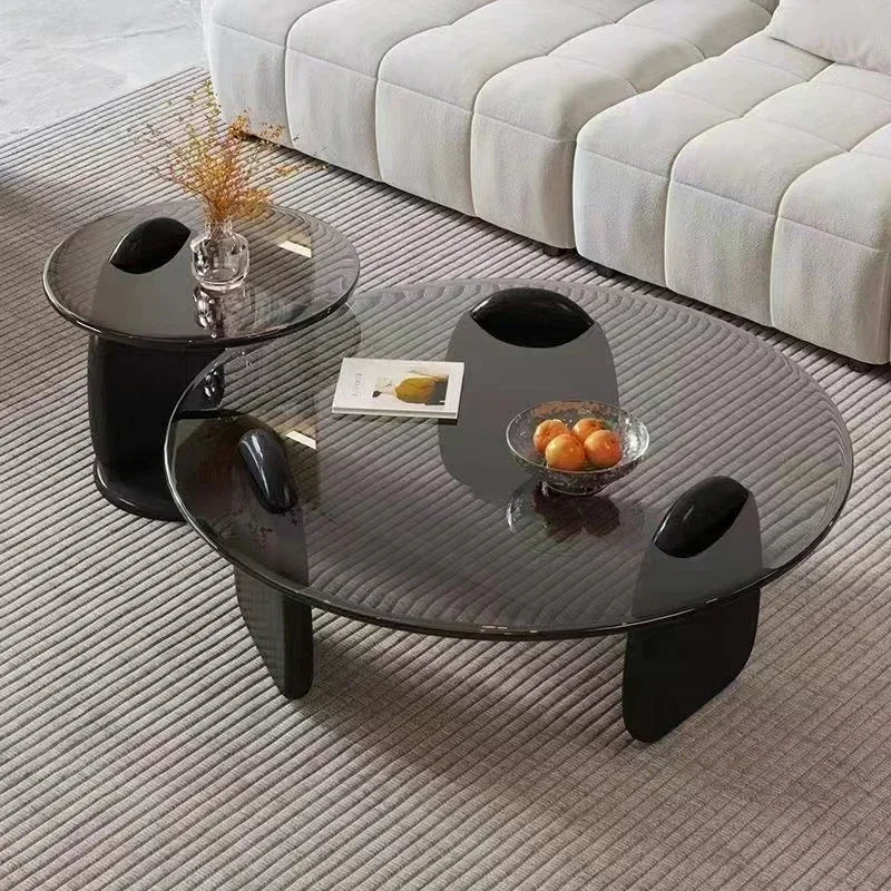 Black Glass Round Table Creative, Living Room Dining Table Easy Clean, Multi Size Coffee Table Set, Side Table Office Cafe Home