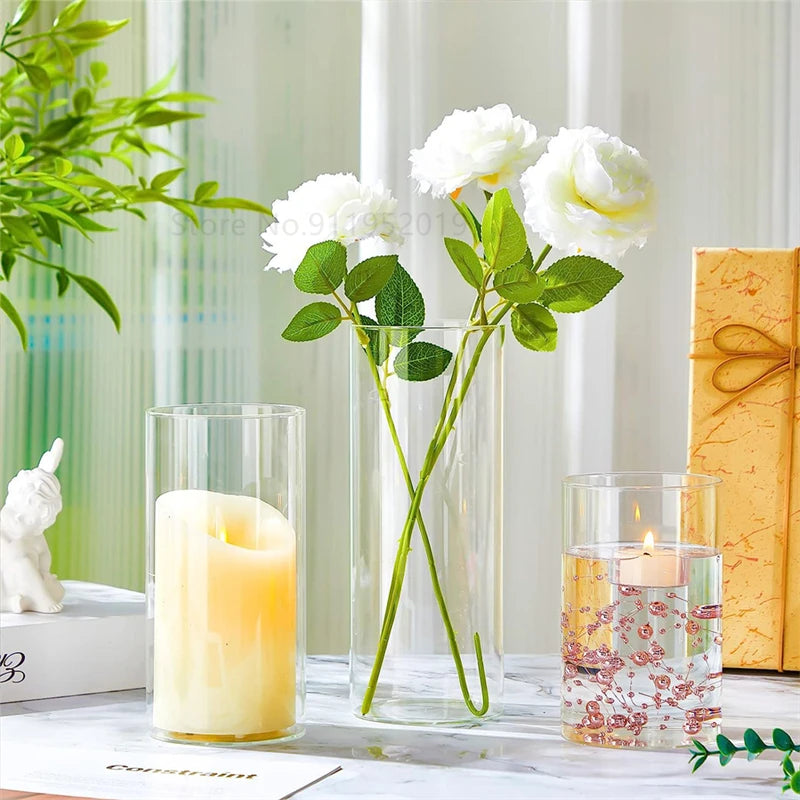 3/6/9 Glass Cylinder Vase Set of 6, Hurricane Vase for Flowers, Glass Cylinder Candle Holder for Pillar Candles, Floating Candle