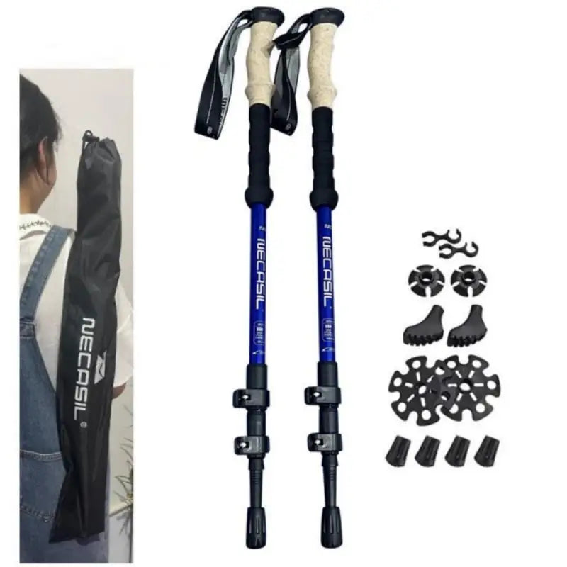 Walking Trekking Poles 2pcs Carbon Fiber Collapsible Telescopic Sticks Lightweight Walking Hiking Stick Climbing Stick