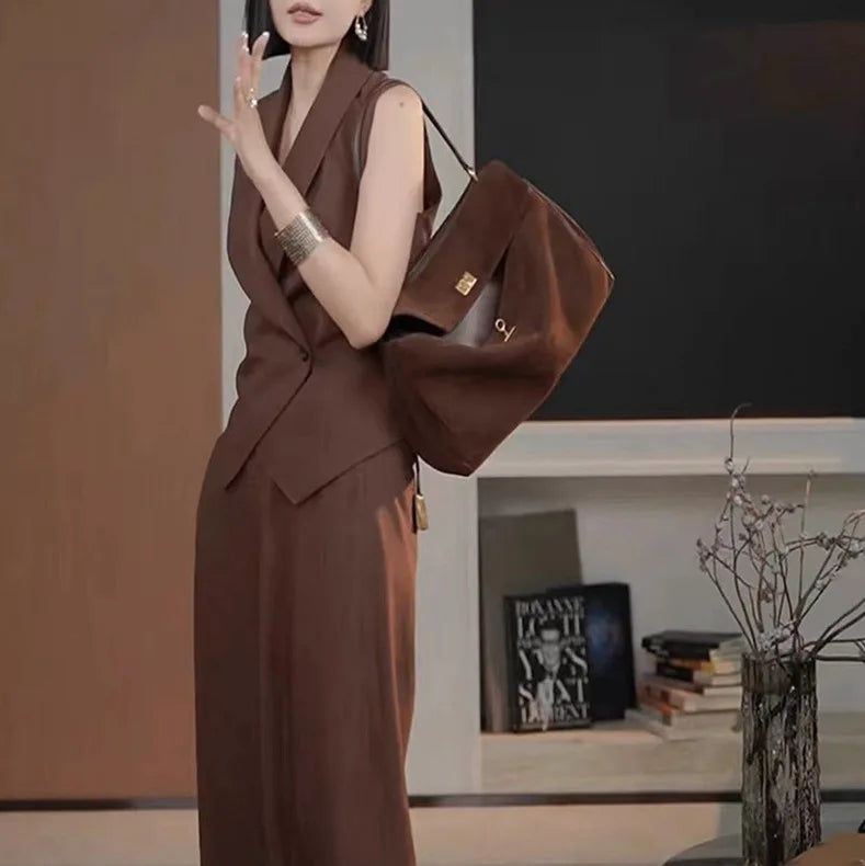 Autumn and Winter Suede Spliced Cowhide B Home Kelly Bag Buckle Handheld Underarm Commuter Single Shoulder Tote Bag