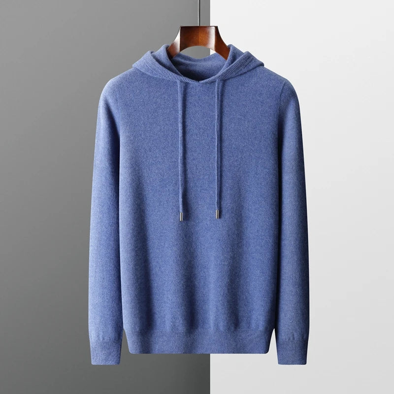 Men 100% Merino Wool Hoodie Large Size Casual Sweatshirt Line Ready-To-Wear High-End Sweater Autumn and Winter Knit Jumper Tops