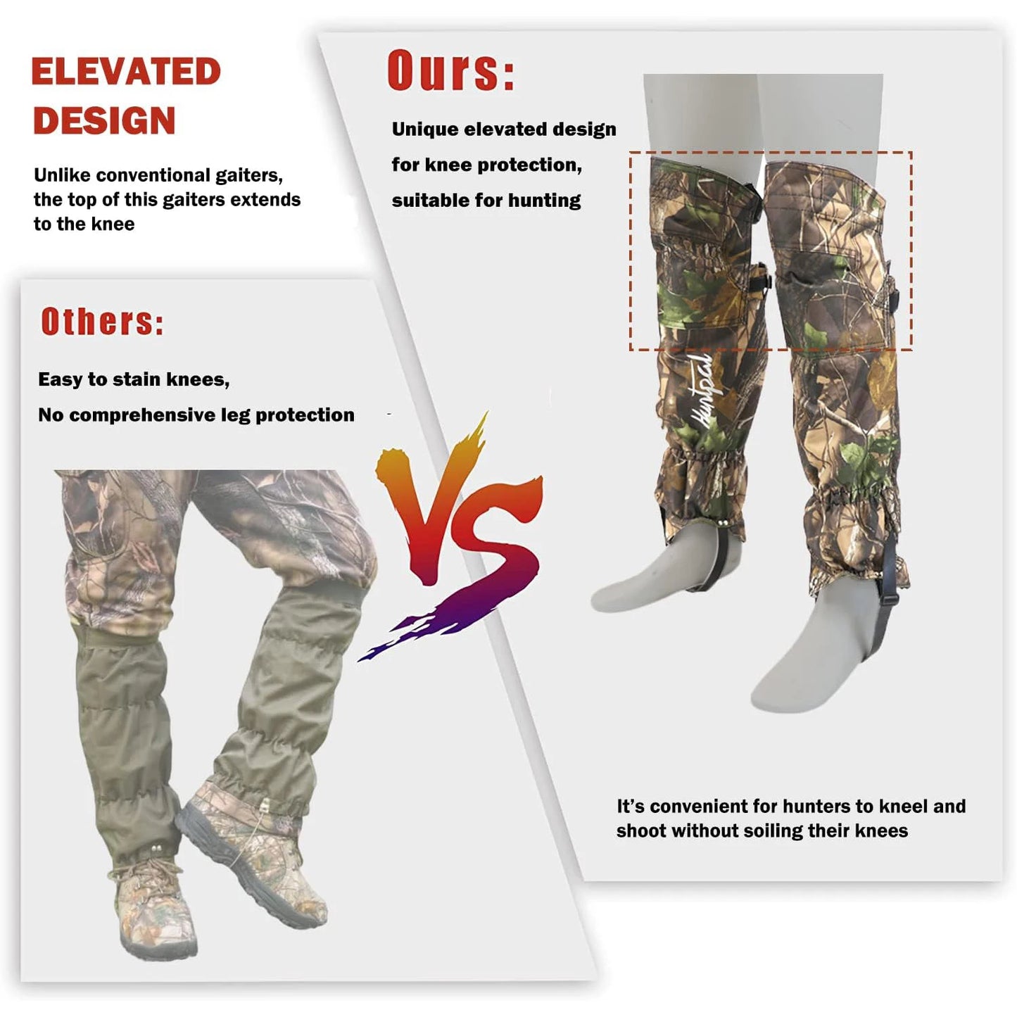 Leg Gaiters Camouflage Waterproof Knee Leg Leggings Oxford Fabric Adjustable Outdoors Shoe Cover with Straps for Hunting Camping