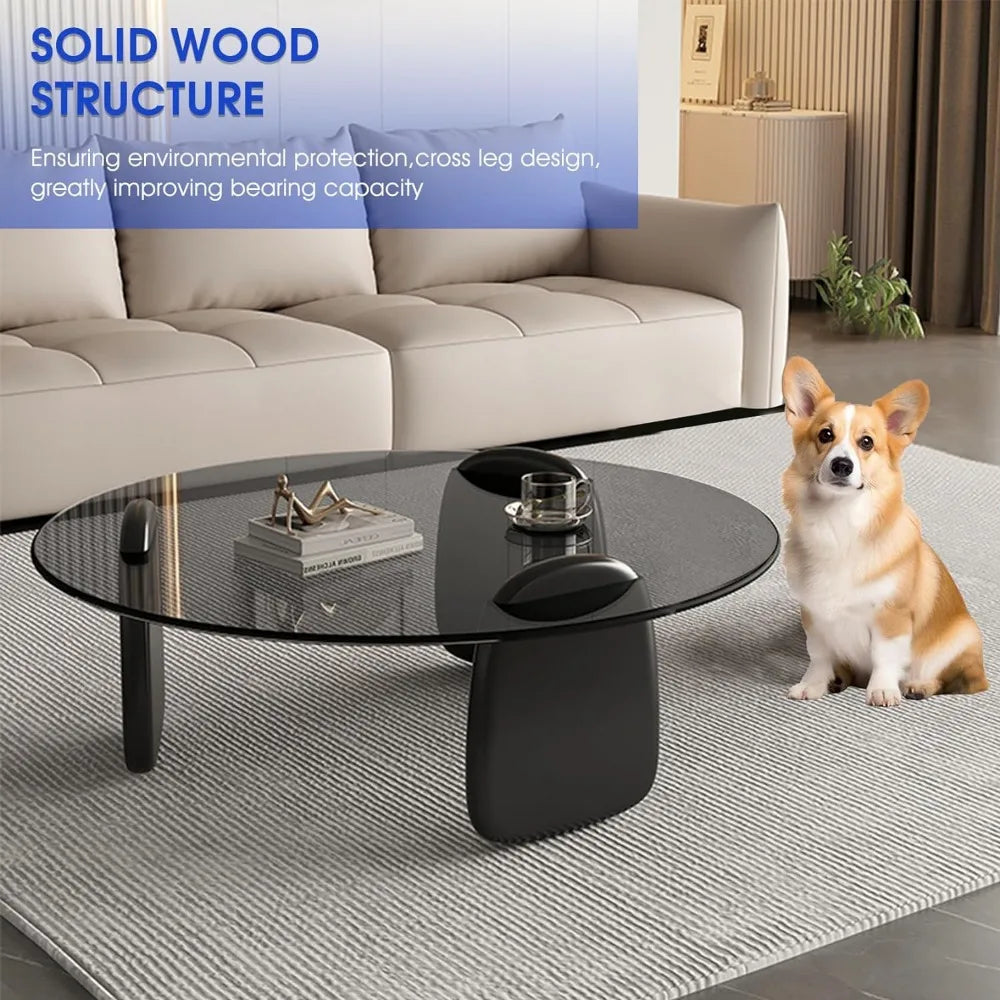 Coffee Tables, Glass Coffee Tables for Living Room Accent Coffee Side Tea Table with Natural Wood Frame