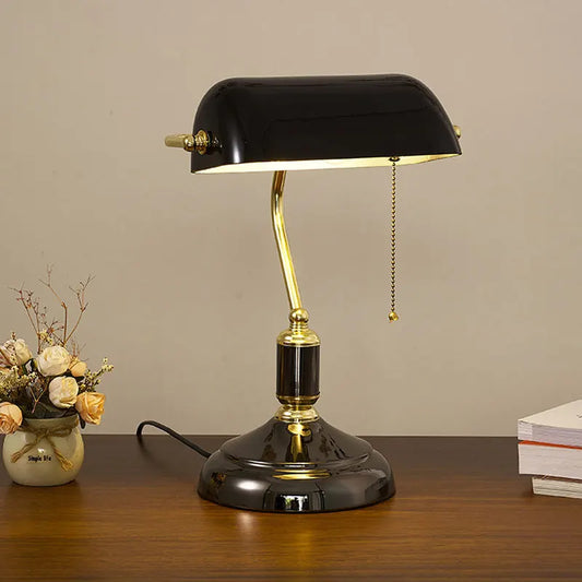 Bank Table Lamp European Style Glass Lamp Retro Office Desk Lamp Antique Copper Living Room Bedroom Decorative Bedside Desk Lamp