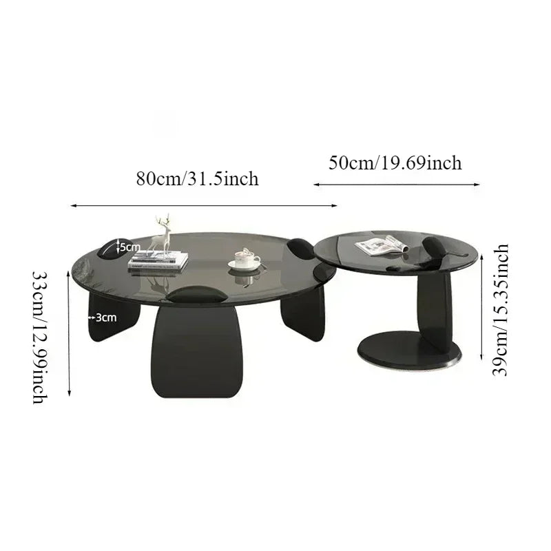 Black Glass Round Table Creative, Living Room Dining Table Easy Clean, Multi Size Coffee Table Set, Side Table Office Cafe Home