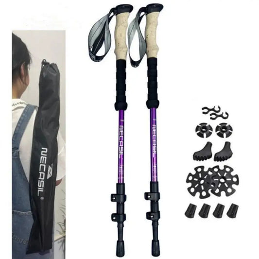 Walking Trekking Poles 2pcs Carbon Fiber Collapsible Telescopic Sticks Lightweight Walking Hiking Stick Climbing Stick