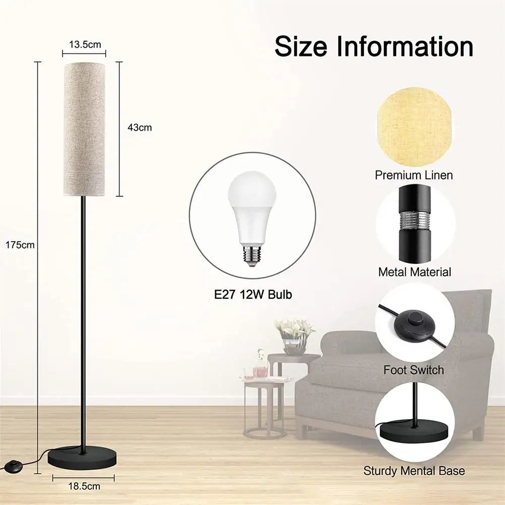 LED Floor Lamp With 3 Color E27 Light Bulb Dimmable Reading Light Linen Lampshade Lamp For Bedroom Living Room Office