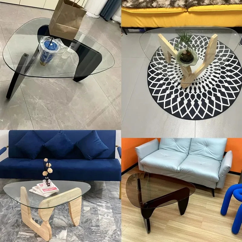 Triangle Coffee Table Modern Coffee Table Wood Base Glass top,Glass Coffee Table,Oval Small Center Table For Living Room