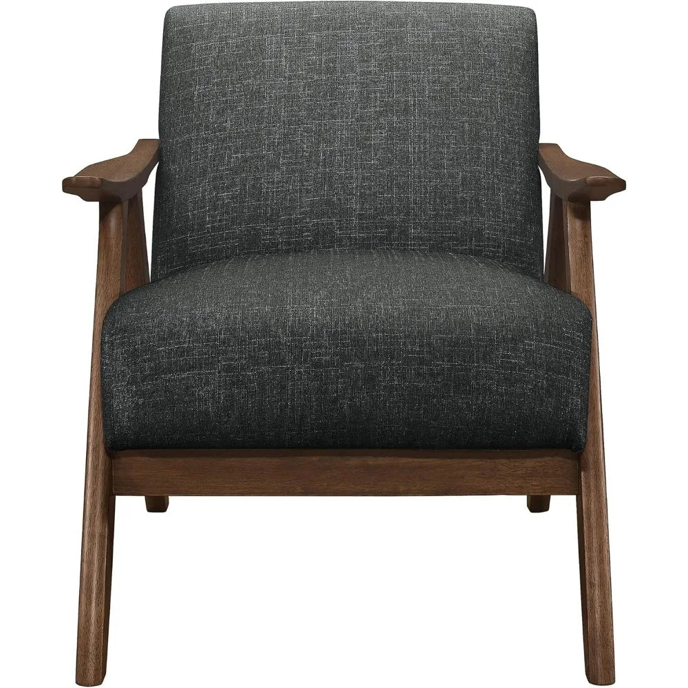 Mid Century Modern Accent Chair with Solid Wood Frame in Walnut Finish, Upholstered Living Room Lounge Arm Chair