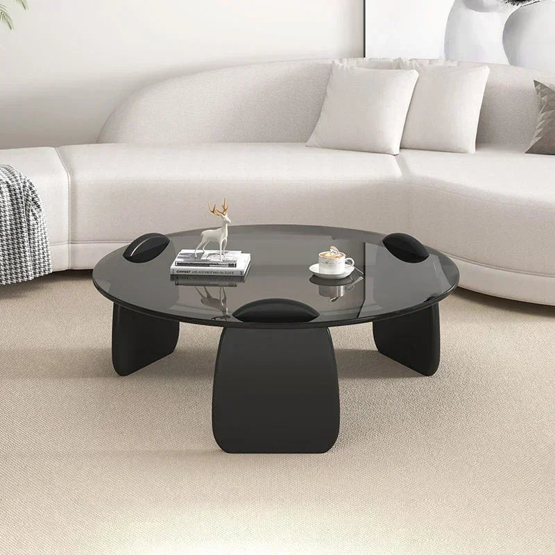 Black Glass Round Table Creative, Living Room Dining Table Easy Clean, Multi Size Coffee Table Set, Side Table Office Cafe Home