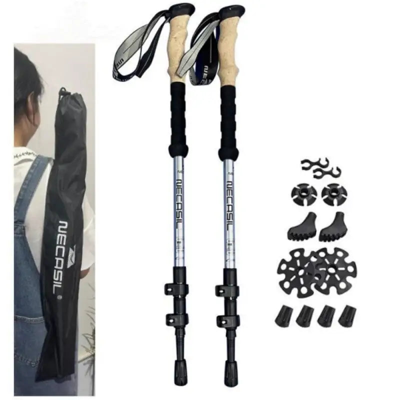 Walking Trekking Poles 2pcs Carbon Fiber Collapsible Telescopic Sticks Lightweight Walking Hiking Stick Climbing Stick