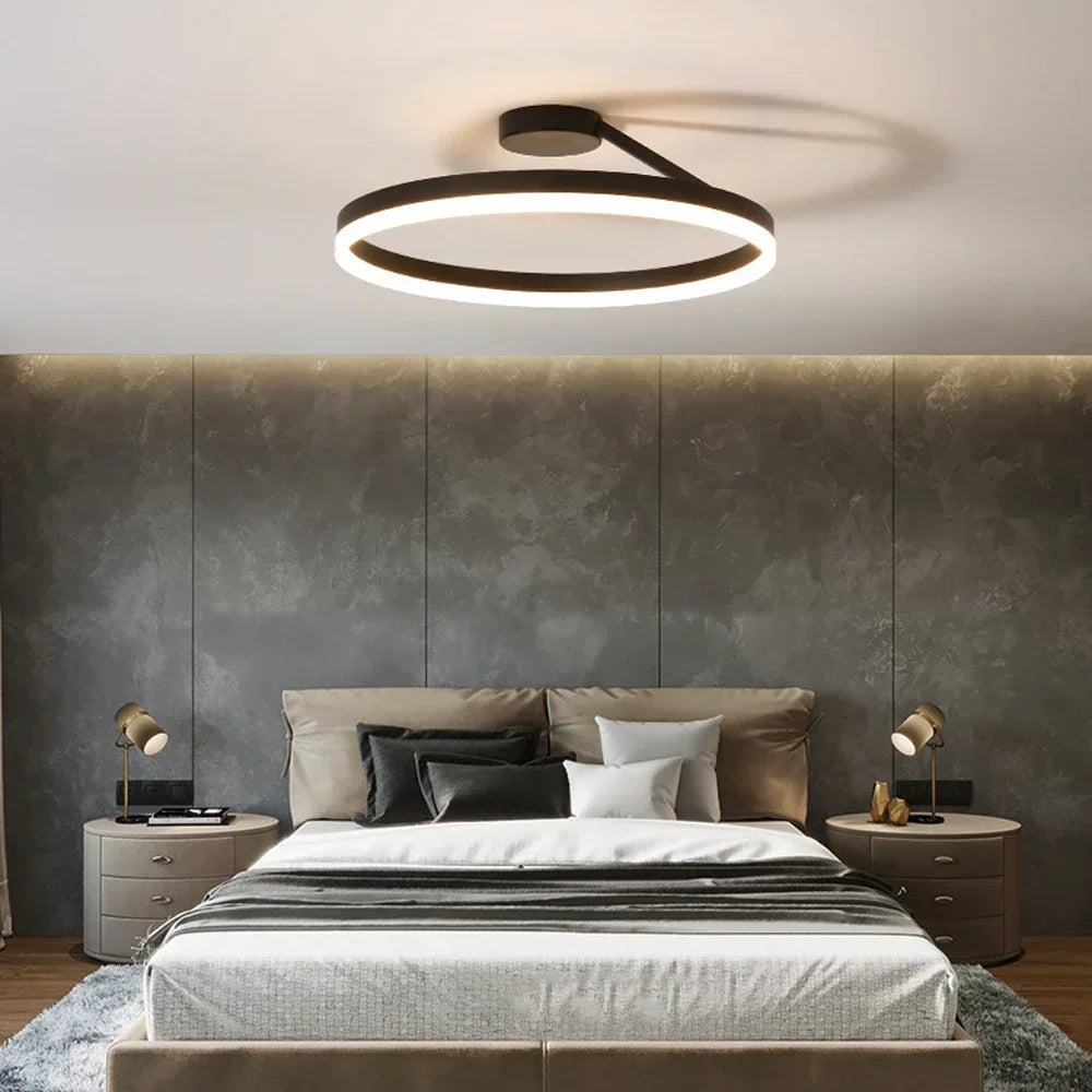 Nordic Design Simple Bedroom Ceiling Lamp Study Living Room LED Ring Warm Romantic Ring Chandelier Light Luxury Eye Protection